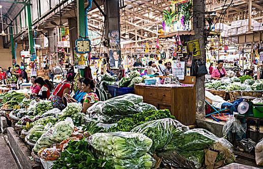 果蔬摊,销售,花市,曼谷,泰国,亚洲